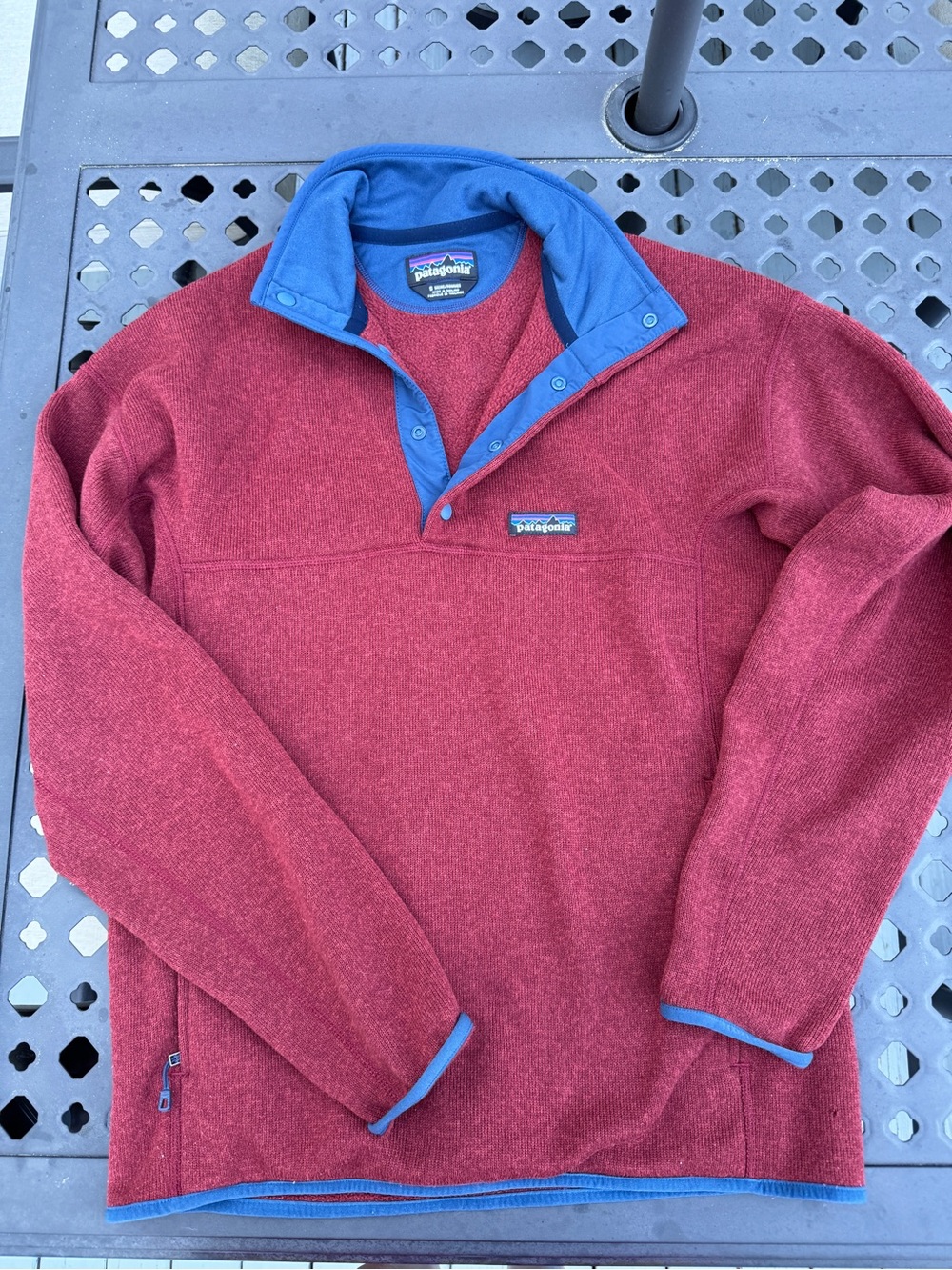 🍂 Patagonia Better Sweater Snap-T Pullover – Men’s Medium – Rare Dark Red / Navy